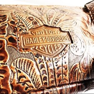 Harley-Davidson Vintage Tooled Brown Leather Bag